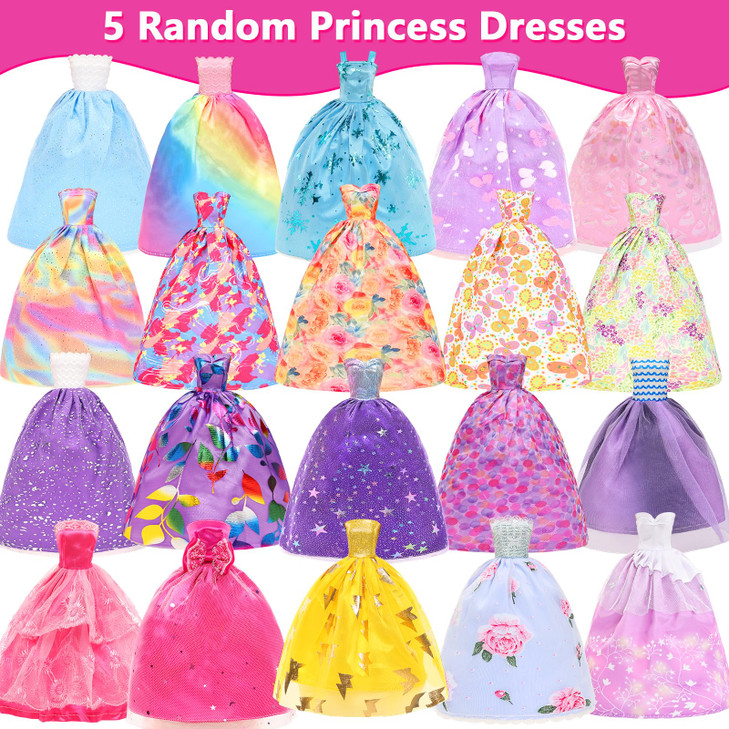 BARWA 116 Pack Doll Clothes and Accessories 5 Wedding Gown Dresses 9 Fashion Dresses Slip Dress 3 Tops 3 Pants 2 Swimsuits Bikini 16 Shoes 15 Hangers