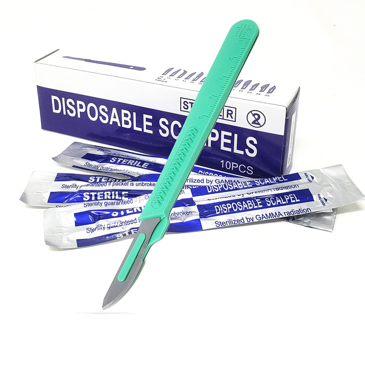 Disposable Sterile Razor Scalpel #23, Podiatry & Dermaplaning Tool, Precision Carbon-Steel Blades with Plastic Handle - Individual Pouches - Exfoliat