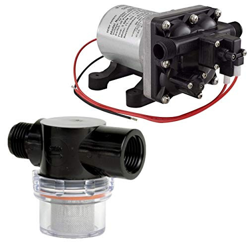 Shurflo 12 Volt RV Water Pump 3.0 GPM - 4008-101-A65 / E65 & 1/2" | RV Plumbing & Camper Water Pump | Twist-On Optional Pipe Strainer Bundle | Each H