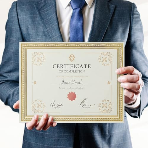 Juvale Gold Foil Certificate Paper - Printer Compatible Award Paper for Printing - Versatile Foil Gold Border Cardstock - 8.5 x 11 In, 50 Sheets, Ivo