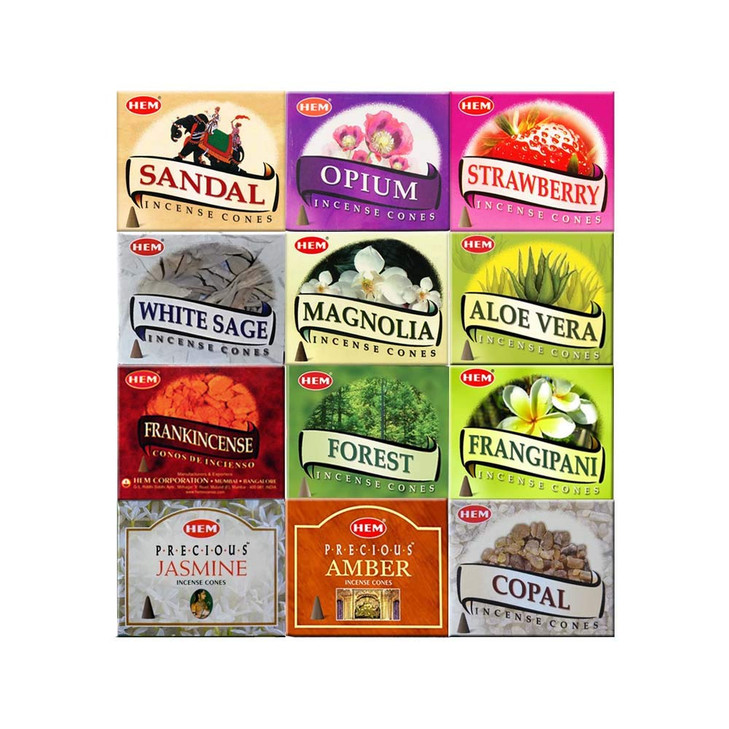 Hem 12 Assorted Boxes of Incense Cones, (120 Total)| Natural Fragrance for Aromatic Rooms | Odor Remover Incense for Stress Relief & Relaxation (Asso
