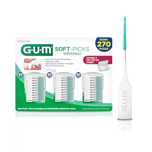 GUM Soft-Picks Original, Easy to Use Dental Picks for Teeth Cleaning and Gum Health, Disposable Interdental Brushes with Convenient Carry Case, Denti