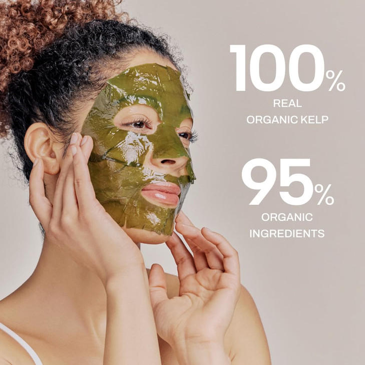 Whamisa Organic Algae Kelp Facial Sheet Mask, De-Puffing, Deep Hydration, Calming, Moisturizing, Fermentation, Korean Skin Care (5 PCS/Pack)