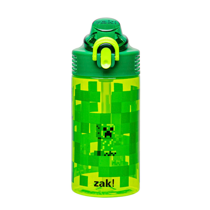 Zak Designs Sage Minecraft Kids Water Bottle For School or Travel, 16oz Durable Plastic Water Bottle With Straw, Handle, and Leak-Proof, Pop-Up Spout