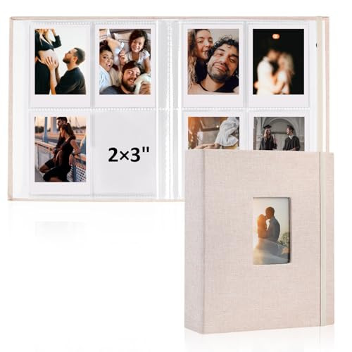 vivinin 2PCS Polaroid Photo Album, 2x3 Inch Pockets Mini Photo Album for 104 Pockets Hold 208 Pictures, Linen Hardcover Polaroid Album Book for Photo