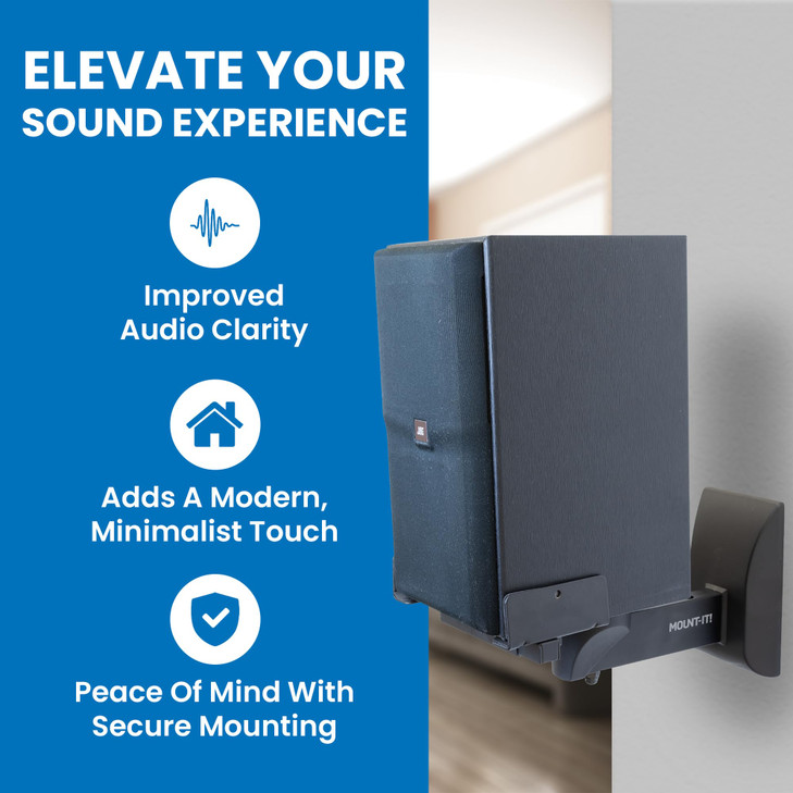 Mount-It! Bookshelf Speaker Wall Mount, Pair of Universal Side Clamping Speaker Shelf Wall Mounting Brackets for Large or Small Speakers, 2 Full Moti