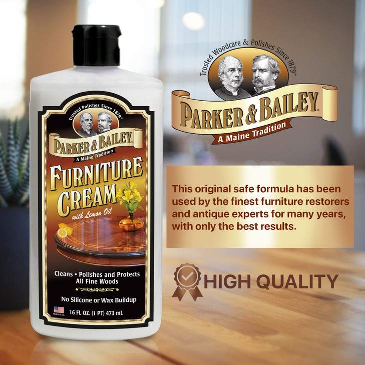 Parker & Bailey Furniture Cream, Floor & Furniture Cleaner, Quick Shine Restorer for Cabinets, Tables & Surfaces, 16 oz.