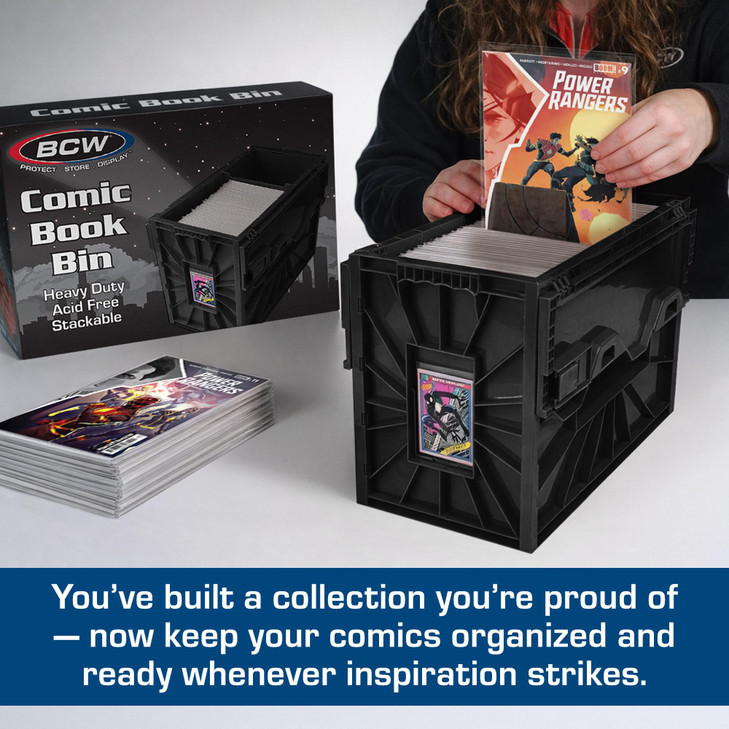 BCW Short Comic Book Bin | Holds 150 Comics | Stackable Plastic Storage | Acid-Free Organizer | Black, 2 Pack | Comic Book Bin