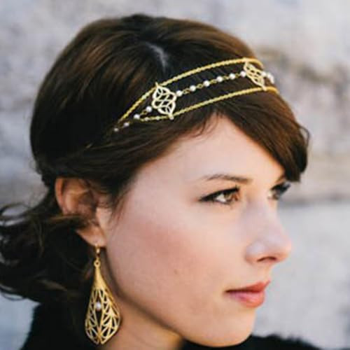 Asooll Wedding Pearl Head Chain Bride Layered Totem Headband Festival Headpieces for Women and Girls (Silver)