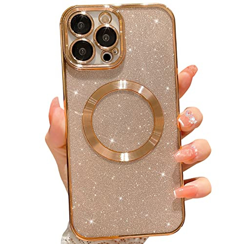 MGQILING Magnetic for iPhone 13 Pro Max 6.7 inch Glitter Case, Luxury Plating Cute Bling Clear Phone Case, Compatible with MagSafe for Women Girls wi