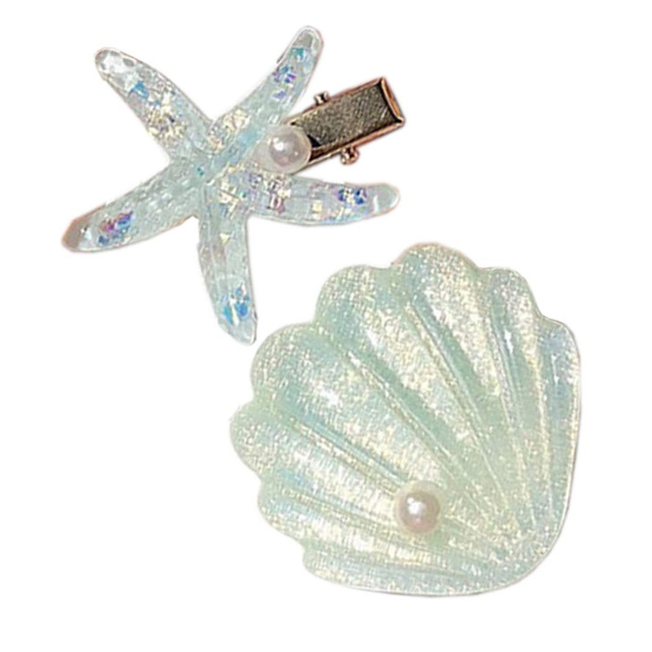 Women Girl Sea Hair Clip Starfish Clips Natural Beach Starfish Hairpin Mermaid Star Hair Accessories Headwear 2 Pack TS02 (Green Shell Starfish)