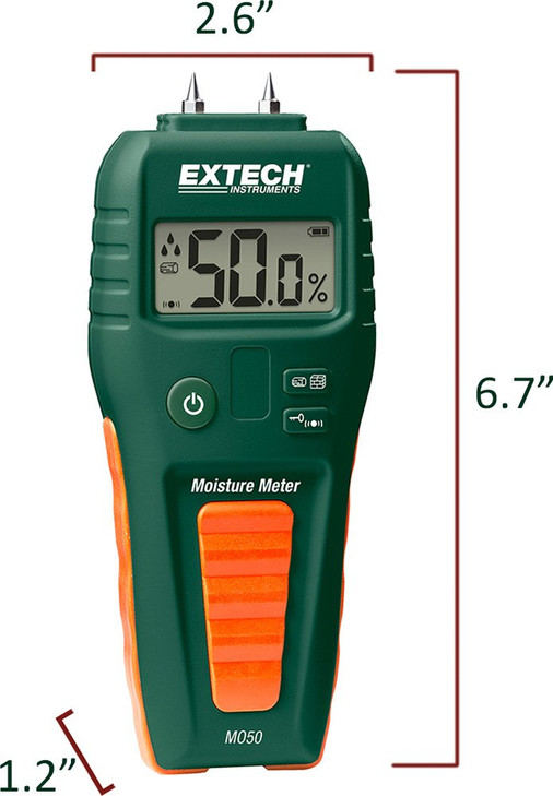 Extech MO50 Compact Pin Moisture Meter - Digital Water Leak Detector for Wood and Building Materials - Audible Alert, Moisture Drop Icons, Self-Test