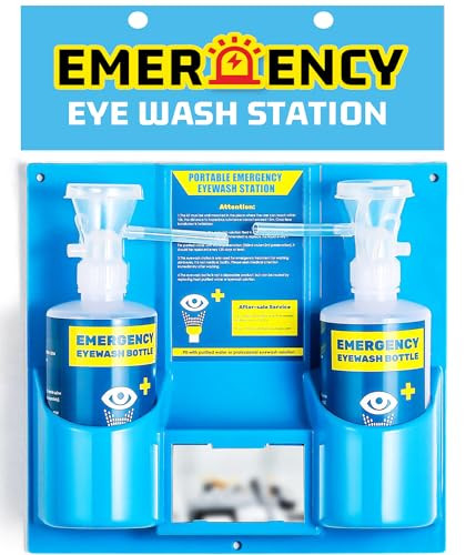 Frifreego Portable Eye Wash Station with Eyewash Bottles, Emergency Wall Mount Eyewash Station, Self-contained Eye Wash Kit with Mirror&16.09oz Bottl