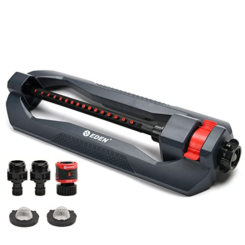 Eden 96213 Essential Turbo Oscillating Water Sprinkler, Covers Up to 3,600 sq. ft., 16 Nozzles, Weighted Base, Adjustable Range, Quick Connect Bundle