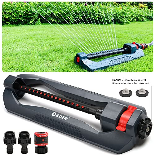 Eden 96213 Essential Turbo Oscillating Water Sprinkler, Covers Up to 3,600 sq. ft., 16 Nozzles, Weighted Base, Adjustable Range, Quick Connect Bundle