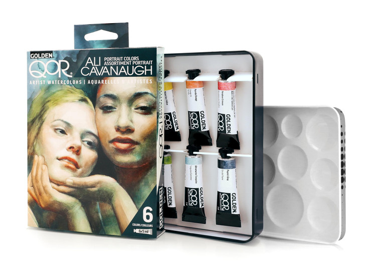 QoR Ali Cavanaugh Portrait Colors Set by GOLDEN, 6 x 5 ml tubes, Professional Watercolor Paint Set