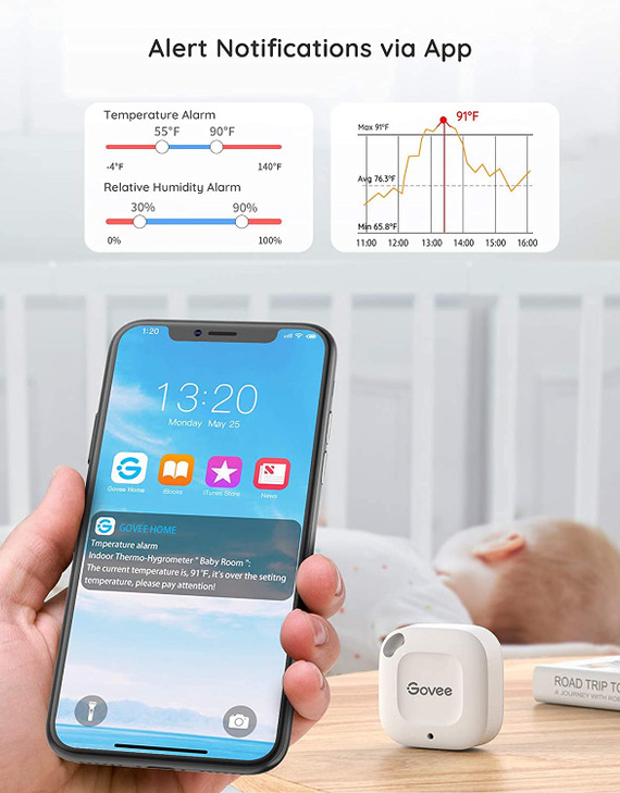 Govee Bluetooth Hygrometer Thermometer, Wireless Thermometer, Mini Humidity Sensor with Notification Alert, Data Storage and Export, 262 Feet Connect