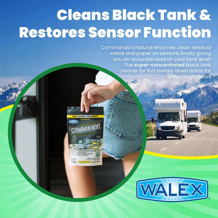 Walex Commando RV Black Holding Tank & Sensor Cleaner - Eliminates Waste & Paper Buildup, Restores Sensor Function, Lubricates Valves & Seals, Advanc