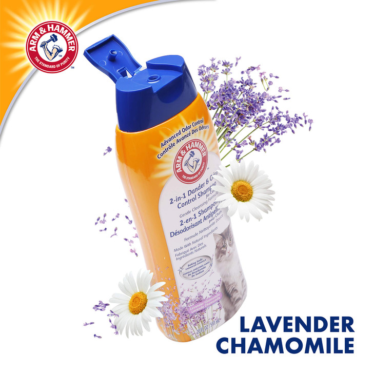Arm & Hammer 2-in-1 Deodorizing & Dander Reducing Shampoo for Cats, Baking Soda Cat Shampoo for Dander, Odor Control and Coat Cleaning, Lavender Cham