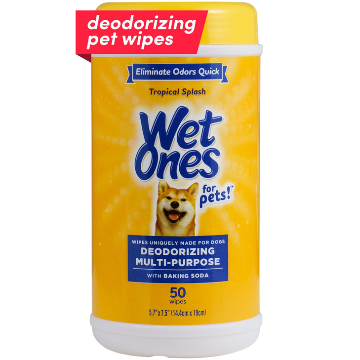 Wet Ones for Pets Deodorizing Dog Wipes with Baking Soda, Tropical Splash Scent - Multipurpose Deodorizing Pet Grooming Wipes in Resealable Canister,