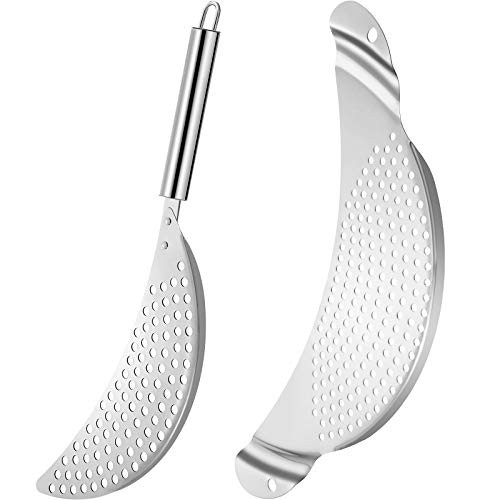 Boao 2 Pieces Pot Strainer with Handle Stainless Steel Colander Pasta Drainer Pan Pot Strainer with Recessed Hand Grips Suitable for Kitchen Differen
