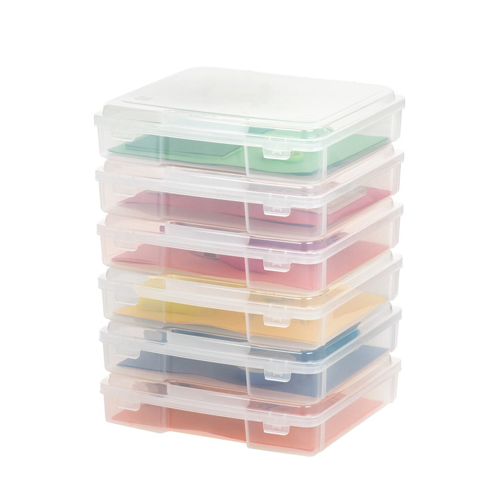 IRIS USA Board Game Storage Craft Organizer Box with Snap-Tight Latch Lid, 6-Pack Portable Plastic Case Bin for Puzzles, Magazines, Hobbies, Art Supp