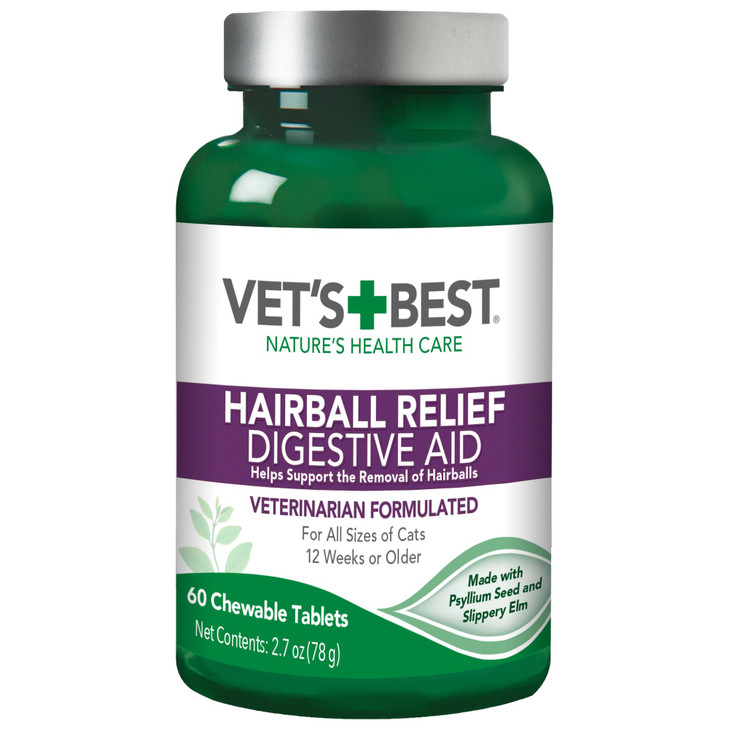 Vets Best Cat Hairball Relief Digestive Aid, Vet Formulated Hairball Support Remedy, Hairball Relief for Cats, Classic Chicken Flavor, 60 Chewable T