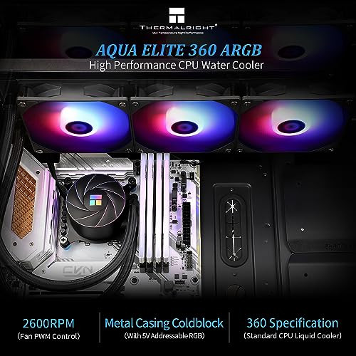 Thermalright Aqua Elite 360 ARGB CPU Aio Cooler, 360 CPU Liquid Cooling, Pump Head Speed up to 6400RPM,for AM4/AM5, Intel LGA1851/1150/1151/1200/2011