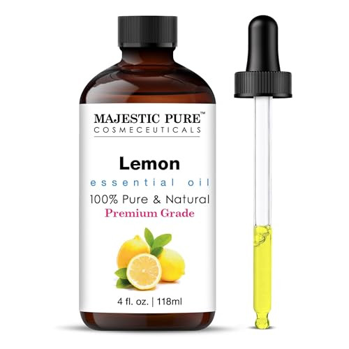 Majestic Pure Essential Oil with Glass Dropper - 100% Pure and Natural - Essential Oils for Diffuser, Aromatherapy, Soap and Candle Making, Lemon Ess
