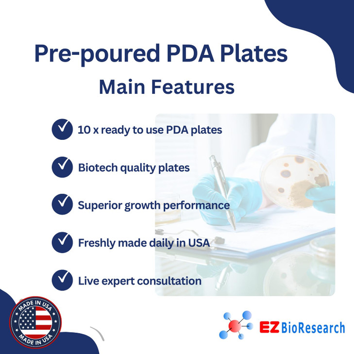 EZ BioResearch Potato Dextrose Agar (PDA) Plates for Mushroom Cultivation (10 Pre-Poured Agar Plates)