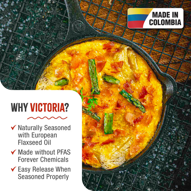 Victoria 8-Inch Cast Iron Skillet, Pre-Seasoned Cast-Iron Frying Pan with Long Handle, Made in Colombia