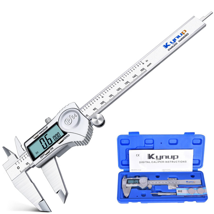 Kynup Digital Caliper, Caliper Measuring Tool Outside Micrometer, Vernier Dial Caliper, 6 Inch Caliper DIY Tool, Stainless Steel, IP54 Splash Proof,