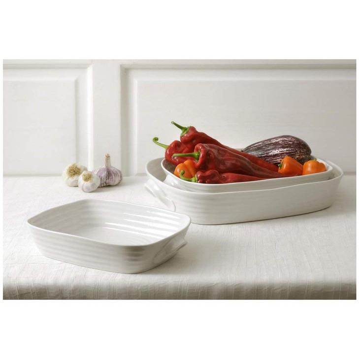 Portmeirion Sophie Conran Rectangular Roasting Dish, White Fine Porcelain Bakeware - 11.5 x 9.5 Inch Oven to Table Casserole Pan, Freezer to Oven Saf
