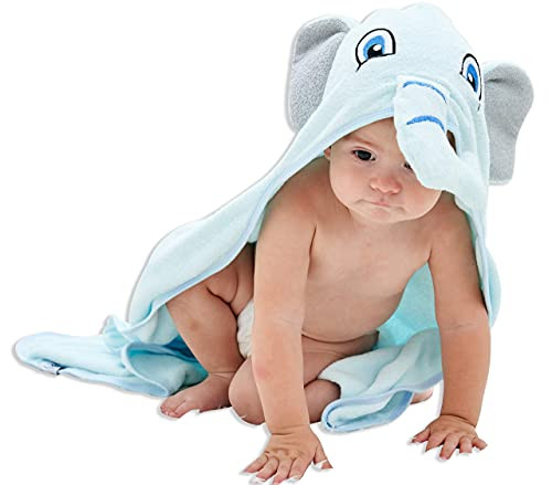 HIPHOP PANDA Hooded Towel - Rayon Made from Bamboo, Bath Towel with Bear Ears for Newborn, Babie, Toddler, Infant - Absorbent Large Baby Towel - Blue