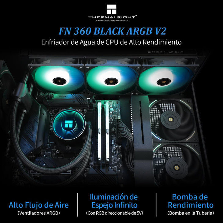 Thermalright Frozen Notte 360 Black ARGB V2 Water Cooling CPU Cooler, 360 Specification CPU Liquid Cooler,3 PWM Fans, S-FDB Bearings, Suitable for AM