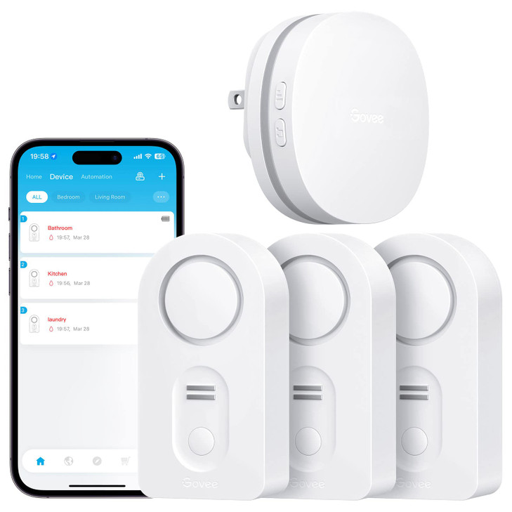 Govee WiFi Water Leak Detector 3 Packs, Leak Alert with Remotely Email/APP Push and Sound Alarm, Smart Water Sensor with 100dB Adjustable Alarm, Suit