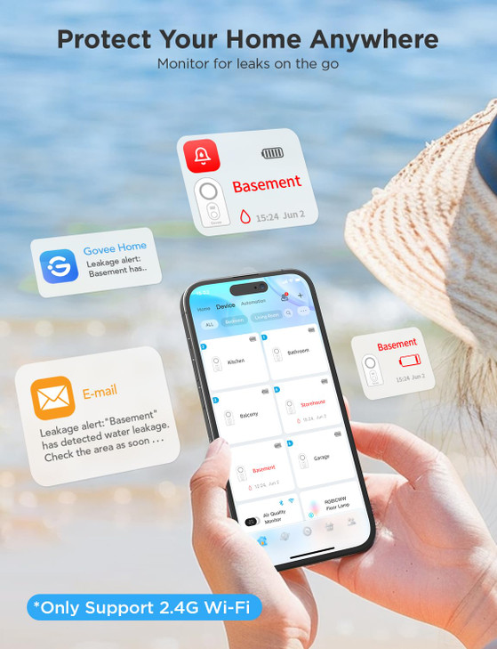 Govee WiFi Water Leak Detector 3 Packs, Leak Alert with Remotely Email/APP Push and Sound Alarm, Smart Water Sensor with 100dB Adjustable Alarm, Suit