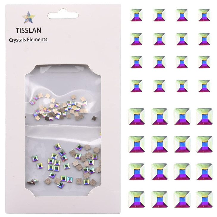 Tisslan 100pcs Square Crystal AB Flatback Rhinestones Mix 2 Sizes 3D Nail Art Jewels Decoration Stones Supplies