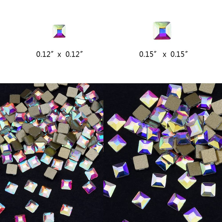 Tisslan 100pcs Square Crystal AB Flatback Rhinestones Mix 2 Sizes 3D Nail Art Jewels Decoration Stones Supplies