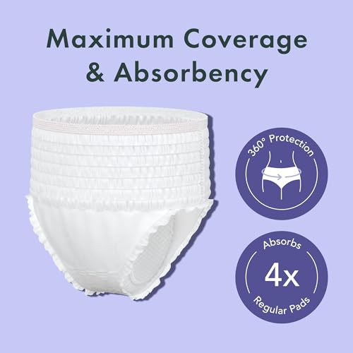 Rael Disposable Underwear for Women, Organic Cotton Cover - Postpartum Essentials, Leak Locker, Unscented, Maximum Coverage (Size L-XL, 12 Count)