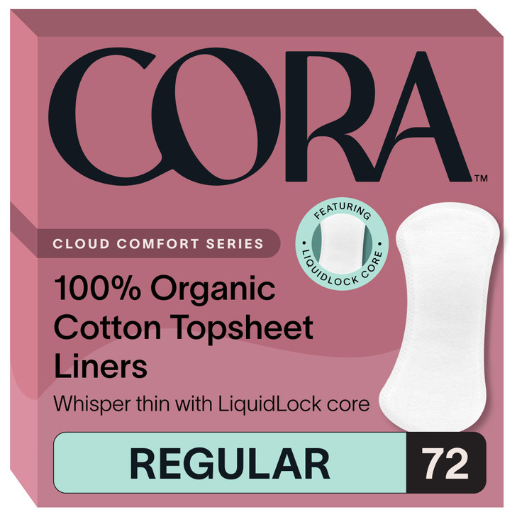 Cora 100% Organic Cotton Topsheet Period Liners (72 Regular Period Liners)