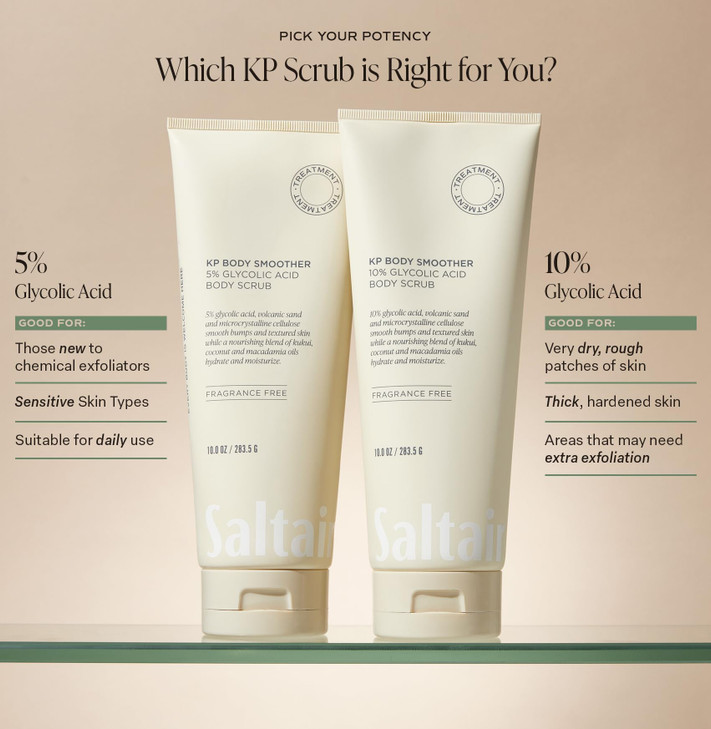 Saltair KP Body Scrub. 10% Glycolic Acid Treatment with Volcanic Sand and Plant Moisturizers. Fragrance-Free Physical Chemical Exfoliator. Exfoliatin