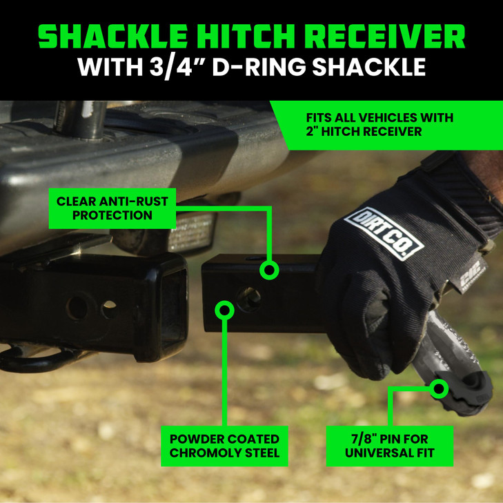 Rhino USA Shackle Hitch Receiver (Fits 2" Receivers) Best Towing Accessories for Trucks, Jeep, Toyota & More - Connect Your Rhino Tow Strap for Vehic