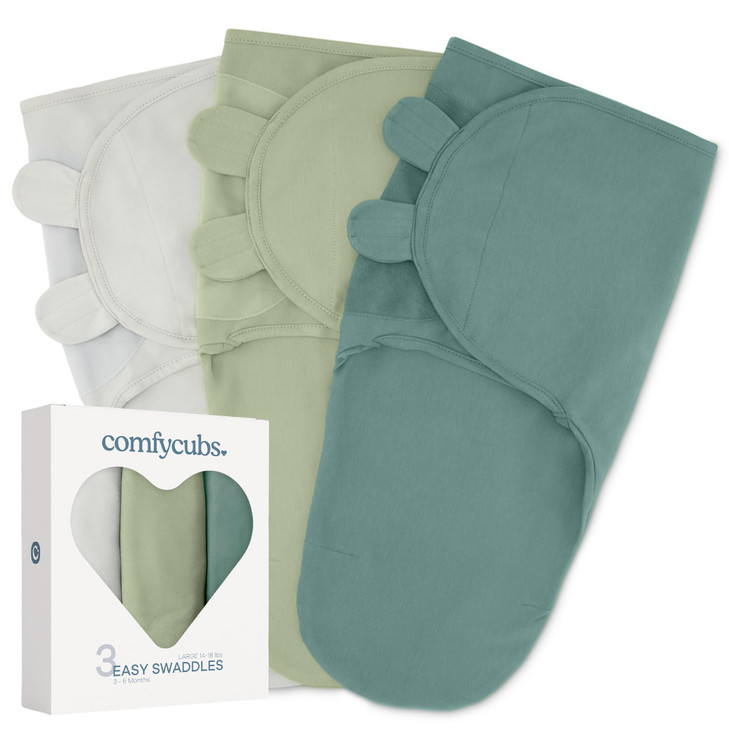 Comfy Cubs Easy Swaddle Blanket, 3 Pack - 100% Cotton Newborn Wrap, Large for 3-6 Months Infants, Breathable and Durable Sleep Sack for Babies - Ston