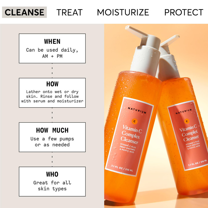 Naturium Vitamin C Complex Cleanser, Gently Exfoliating & Deeply Cleansing Foaming Face Wash Gel with Phytic Acid & Fruit Enzymes, 7.1 oz
