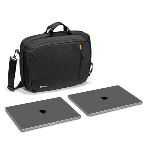 tomtoc 16-inch Dual Compartment Laptop Briefcase for 2 Laptops, Business Protective Laptop Messenger Shoulder Bag for a Laptop+ a Portable Monitor, W