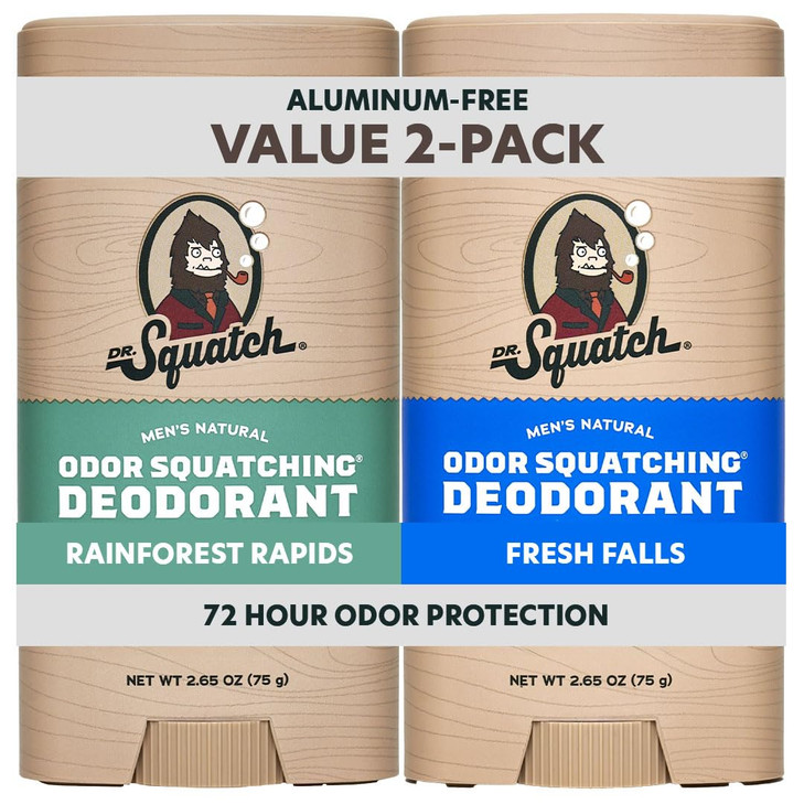 Dr. Squatch Natural Mens Deodorant  Aluminum Free Natural Deodorant Men with Charcoal & Postbiotics for 72-Hour Odor Protection  Rainforest Rapids
