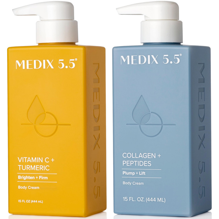 Medix 5.5 Vitamin C Lotion + Collagen Cream Anti Aging Moisturizer Skincare Set, Collagen Lotion Targets Wrinkles, Sagging Skin, Crepey Skin, Vitamin