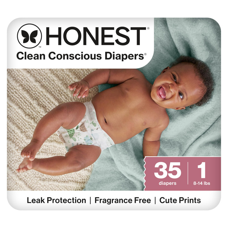 The Honest Company Comfort Dry Disposable Daytime Diapers for Sensitive Skin, Up to 100% Leakproof, Hypoallergenic, Fragrance Free, Turtle Time, Poly