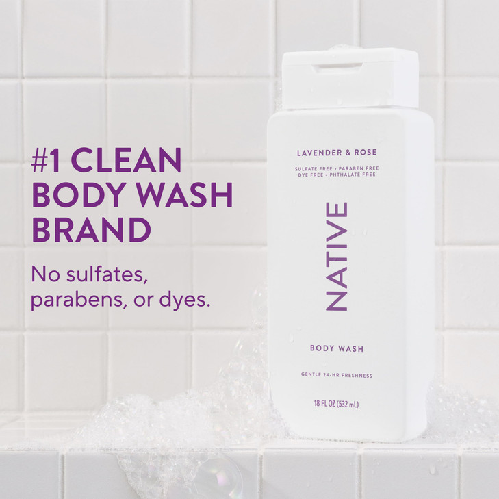 Native Body Wash Contains Naturally Derived Ingredients | For Women & Men, Sulfate, Paraben, & Dye Free Leaving Skin Soft and Hydrated | Lavender & R